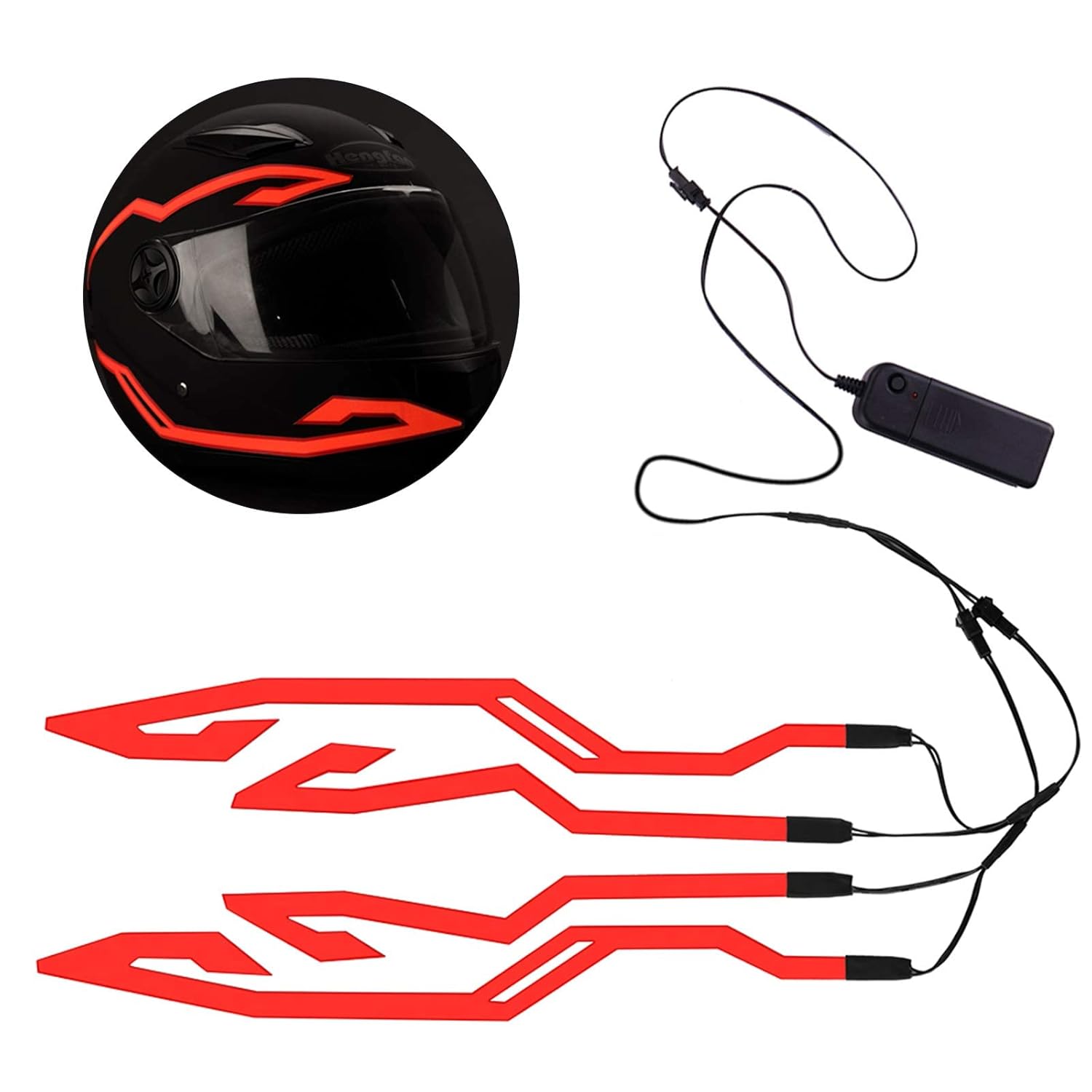 Vagary Motorcycle Helmet Light, 3 Modes Driving EL Light Strips, LED Signal Helmet Light Strip Decoration Kit for Motorcycle (Red)