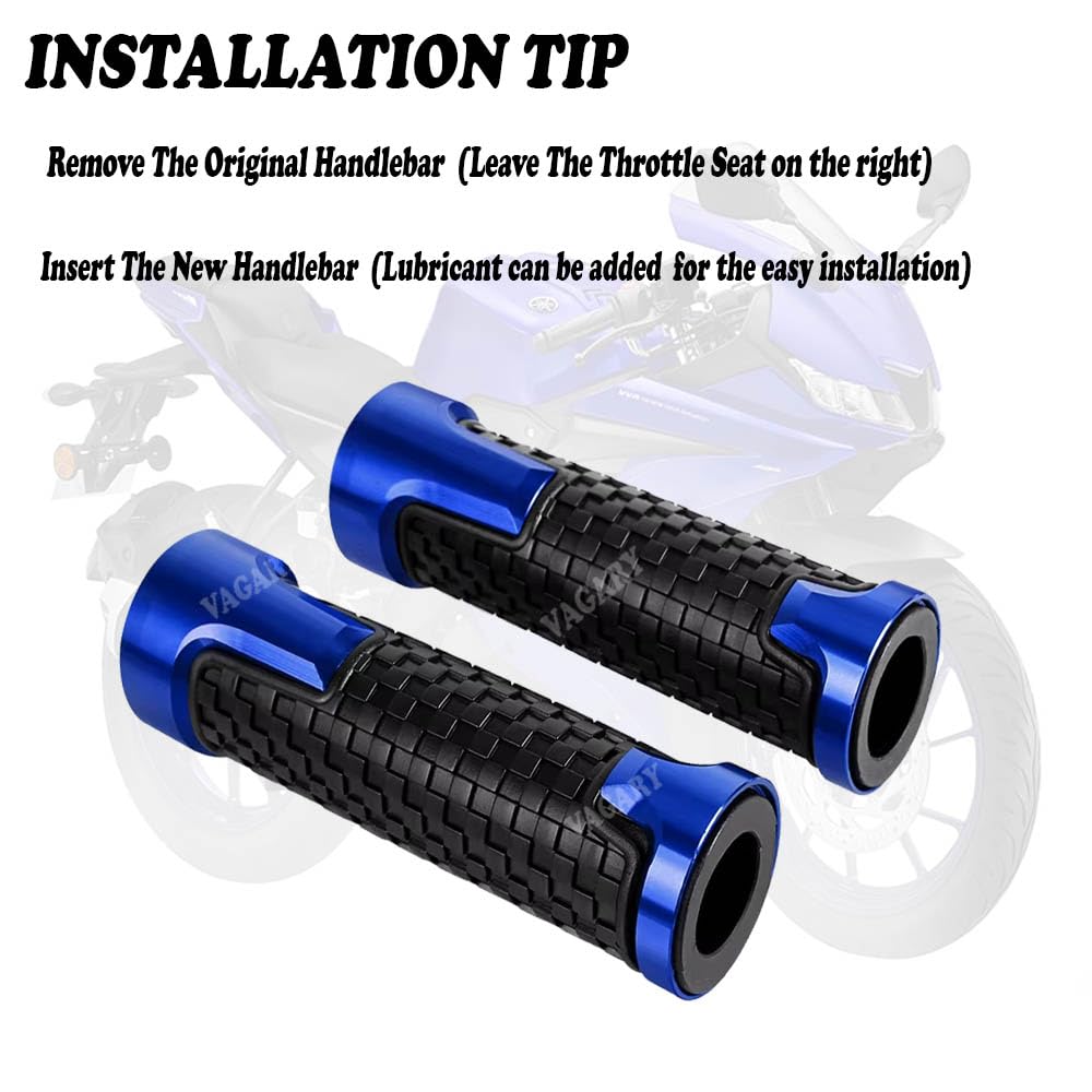 Vagary CNC Aluminum Alloy Motorcycle Handle Grips 7/8" 22mm Rubber Handlebar for Yamaha R15 V3, V4, R15M. Aerox 155, FZ-X (Blue)