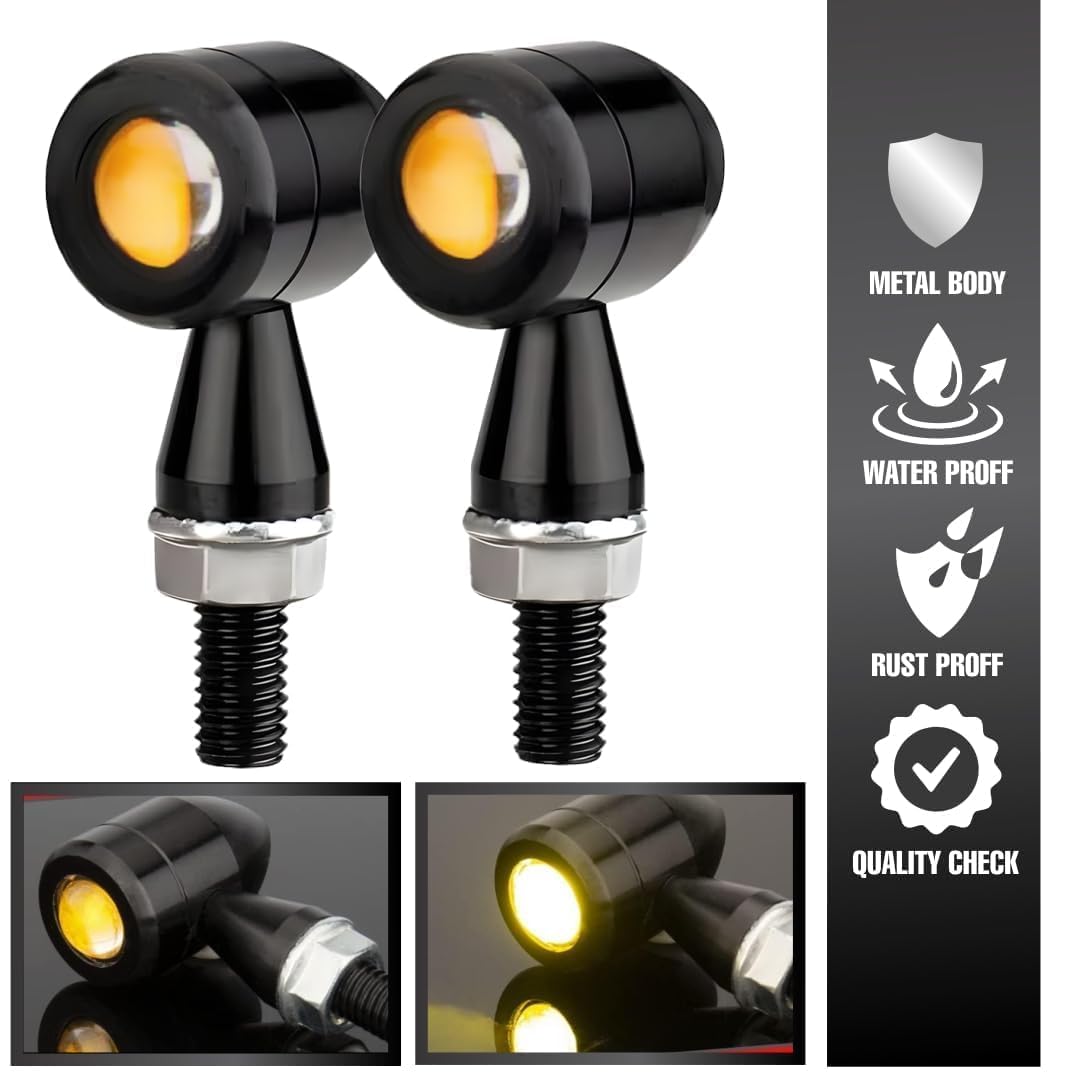 Vagary Waterproof 2Pcs Bike Motorcycle Indicators Turn Signal Lights For For Ktm, Hero, Kawasaki Gixxer, R6, Ninja 300, Cbr, R15 V4, Ninja, R15 V3, Pulsar Rs, Yzf R15, R15 V2(Yellow) - Led
