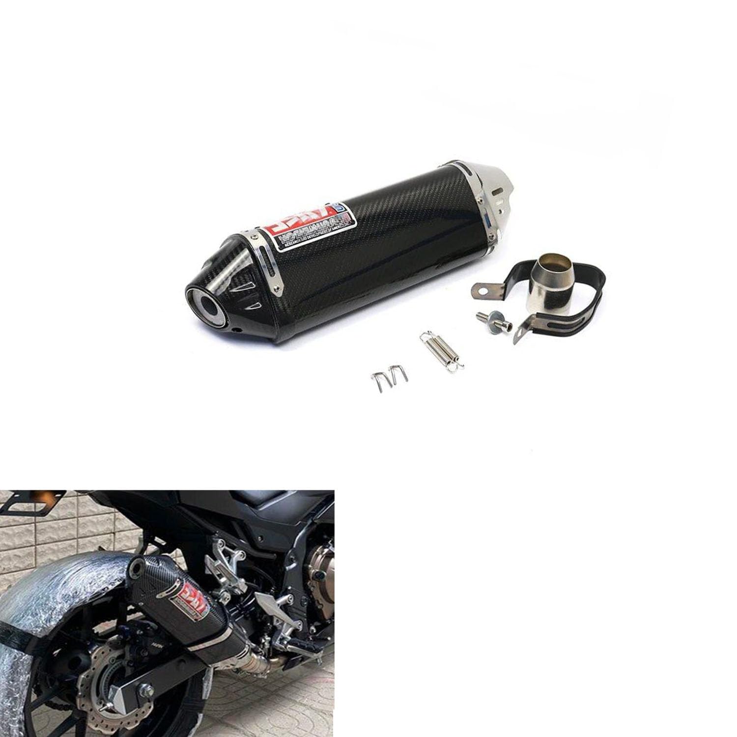 Vagary Carbon Fiber Yoshimura-E47 Universal Slip On Exhaust Silencer For Kawasaki, BMW, Suzuki, Yamaha, KTM, Honda, Ninja, Gixxer, R15, Duke 390, YZF R15, V4 (Black)