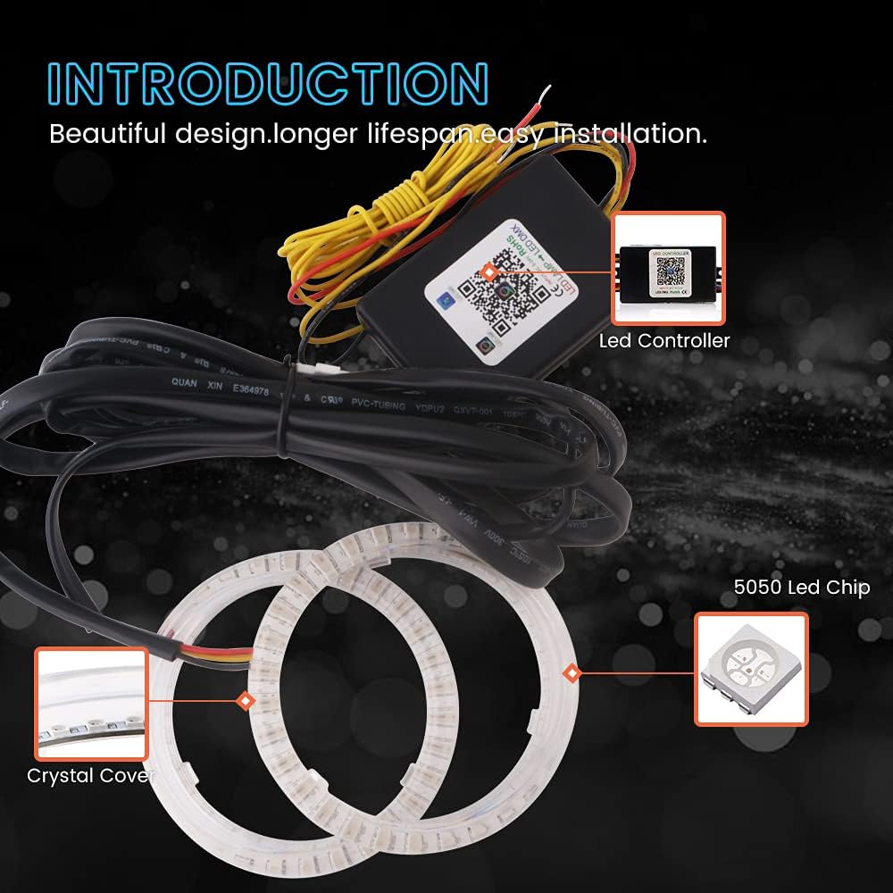 Vagary KTM RC 125/200/390 Angel Eyes Ring Light for Headlight with Bluetooth Control (Multi) 2pc