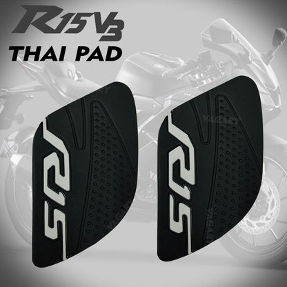 Vagary Anti Slip Silicone Tank Pad/Thai Pad for Yamaha R15 V3 (Black-Siver)