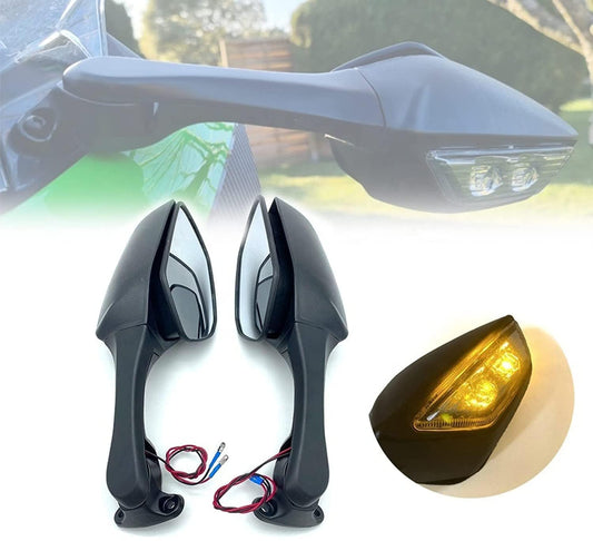 Vagary Adjustable Bike Mirror With Led Turn Light For Kawasaki Ninja Zx 10r Yamaha R15 V3/V4 Rearview Mirror (Black)