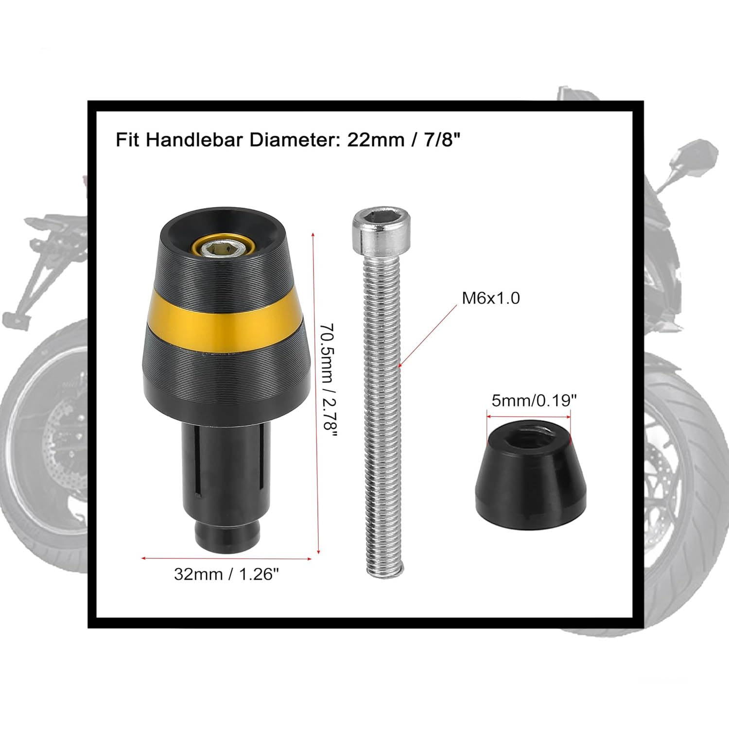 Vagary 1Pair Motorcycle Handlebar End Plugs 7/8" 22mm Universal Aluminum Alloy Handle Bar End Plugs Caps for Universal For Bike (Golden)