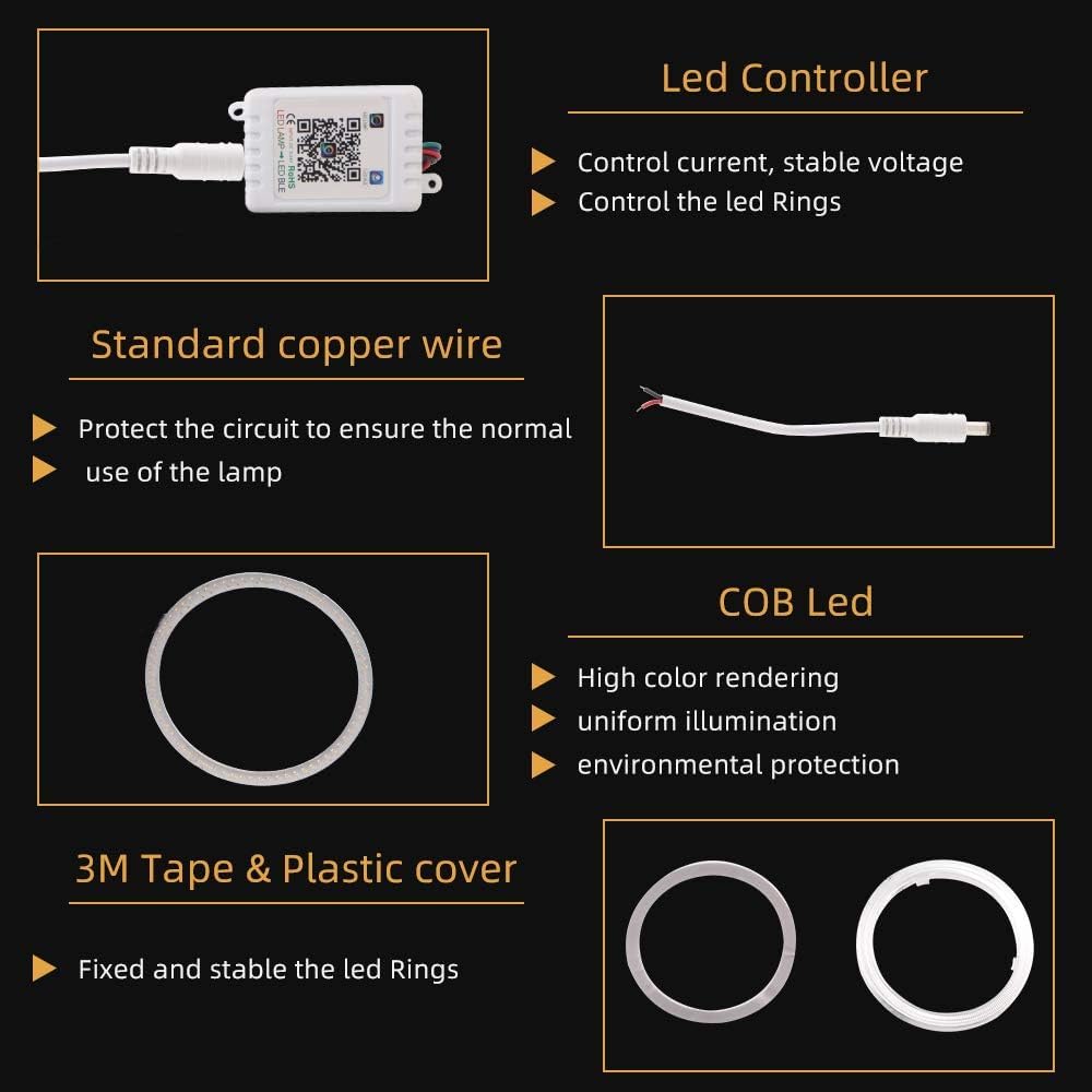 Vagary 60Mm Angel Eyes Ring Light For Headlight With App Controller (Rs 200, Ns 200, 60Mm) - Led