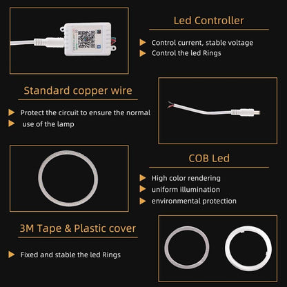 Vagary 60Mm Angel Eyes Ring Light For Headlight With App Controller (Rs 200, Ns 200, 60Mm) - Led