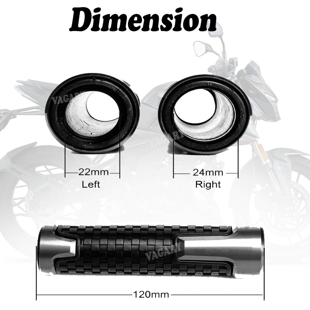 Vagary CNC Aluminum Alloy Motorcycle Handle Grips 7/8" 22mm Rubber Handlebar Universal Fit for Suzuki, KTM, Yamaha, Ducati, Kawasaki, Benelli, for Honda, Aprilia (Black)