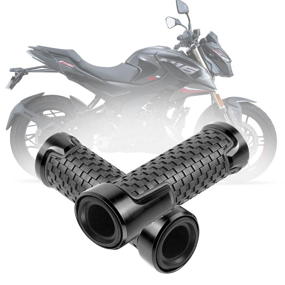 Vagary CNC Aluminum Alloy Motorcycle Handle Grips 7/8" 22mm Rubber Handlebar Universal Fit for Suzuki, KTM, Yamaha, Ducati, Kawasaki, Benelli, for Honda, Aprilia (Black)