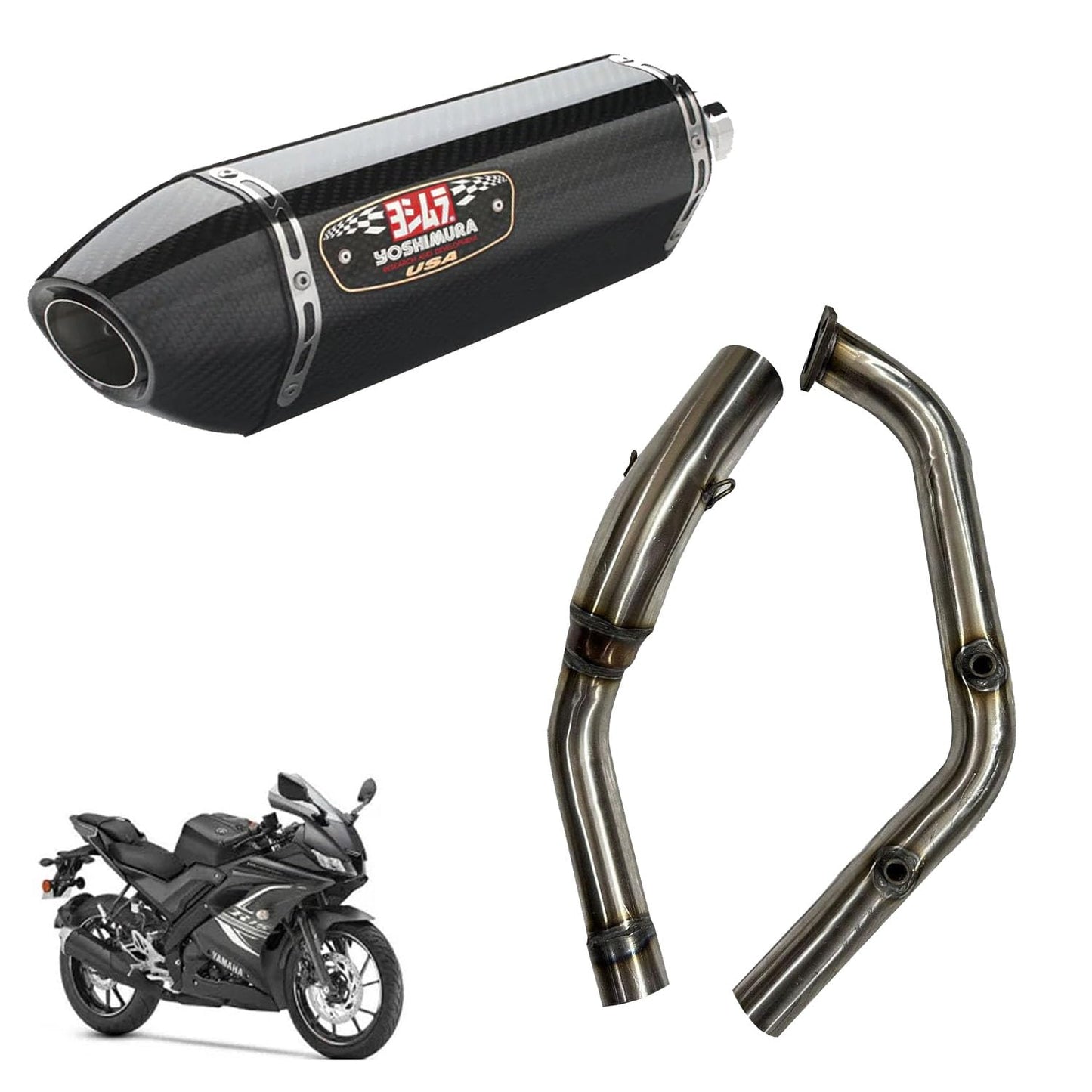 Vagary Universal Alpha Bike Exhaust With DB Killer Silencer And Bend Pipe Combo For Yamaha R15 V4/R15M, MT15, R15 V3 (Silver)