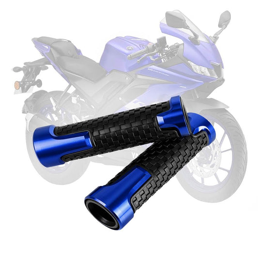 Vagary CNC Aluminum Alloy Motorcycle Handle Grips 7/8" 22mm Rubber Handlebar for Yamaha R15 V3, V4, R15M. Aerox 155, FZ-X (Blue)