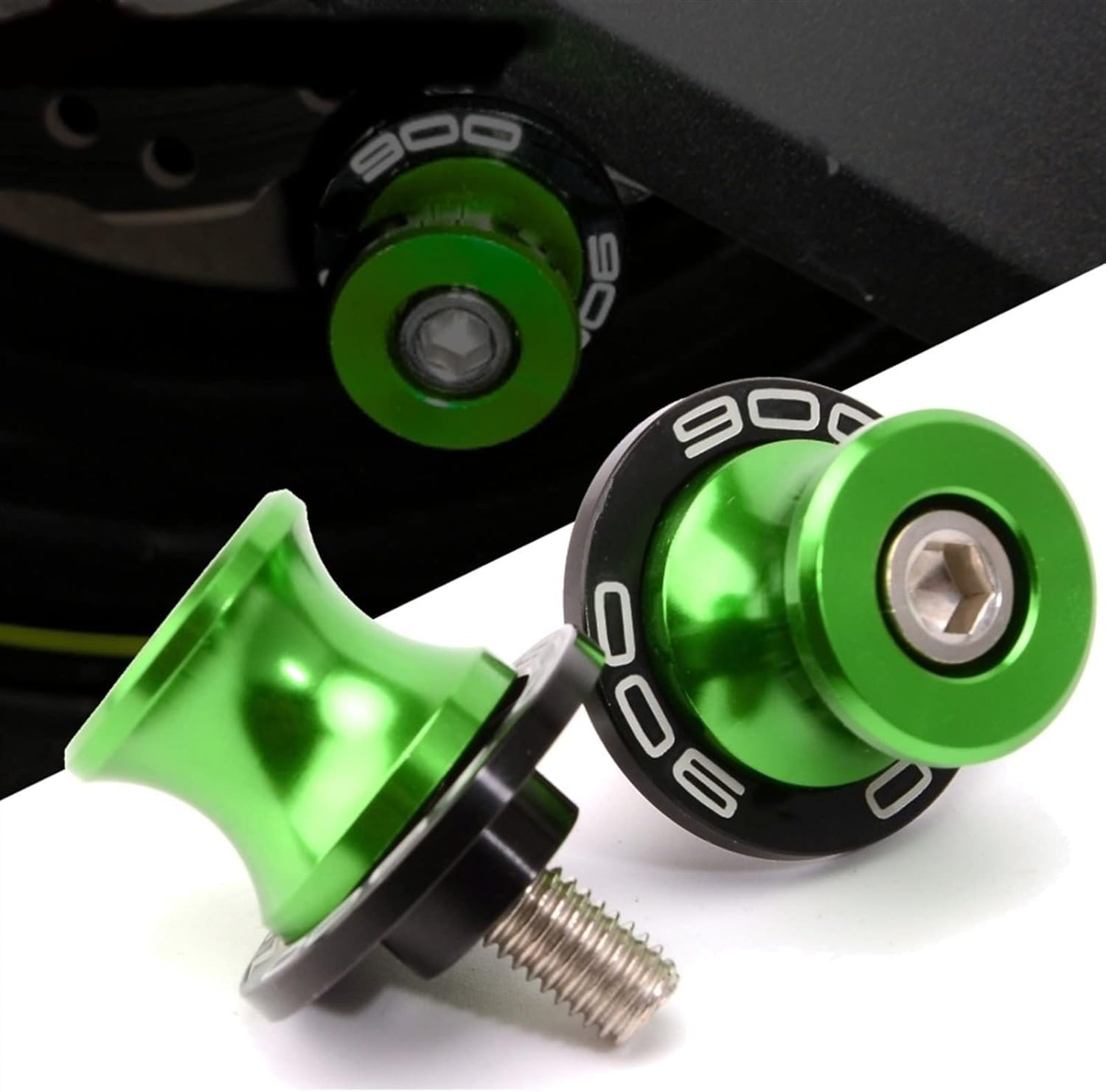 Vagary Combo of Kawasaki Z900 Accessories Lever Clutch, Handle Grip, Front and Rear Brake Fluid Cover, Disc Oil Cap, Bike Side Stand Extender with Z900 Logo Complete 7Items (Green)