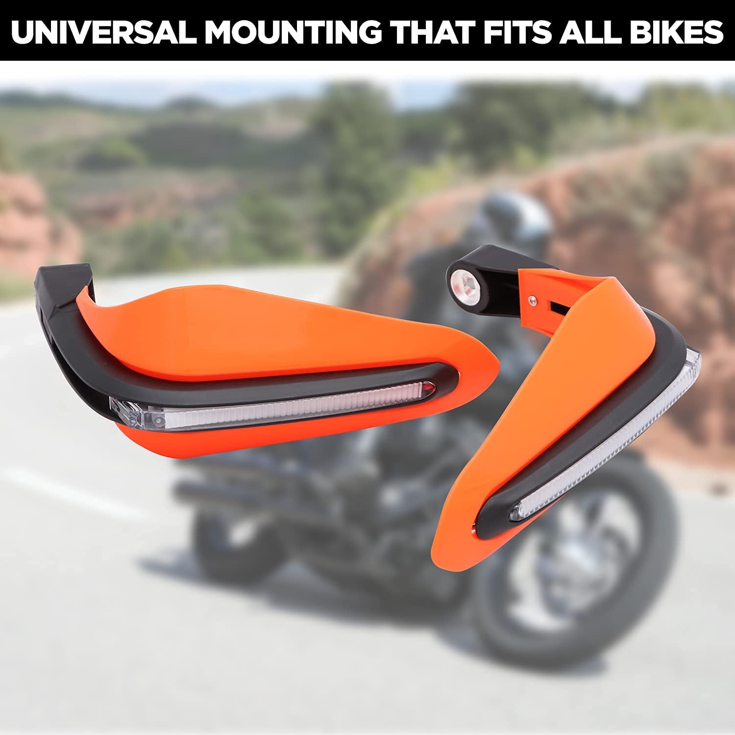 Vagary Universal Motorcycle Hand Guard with LED Indicator Light and Wind Deflector for Brake and Clutch Lever (Orange)