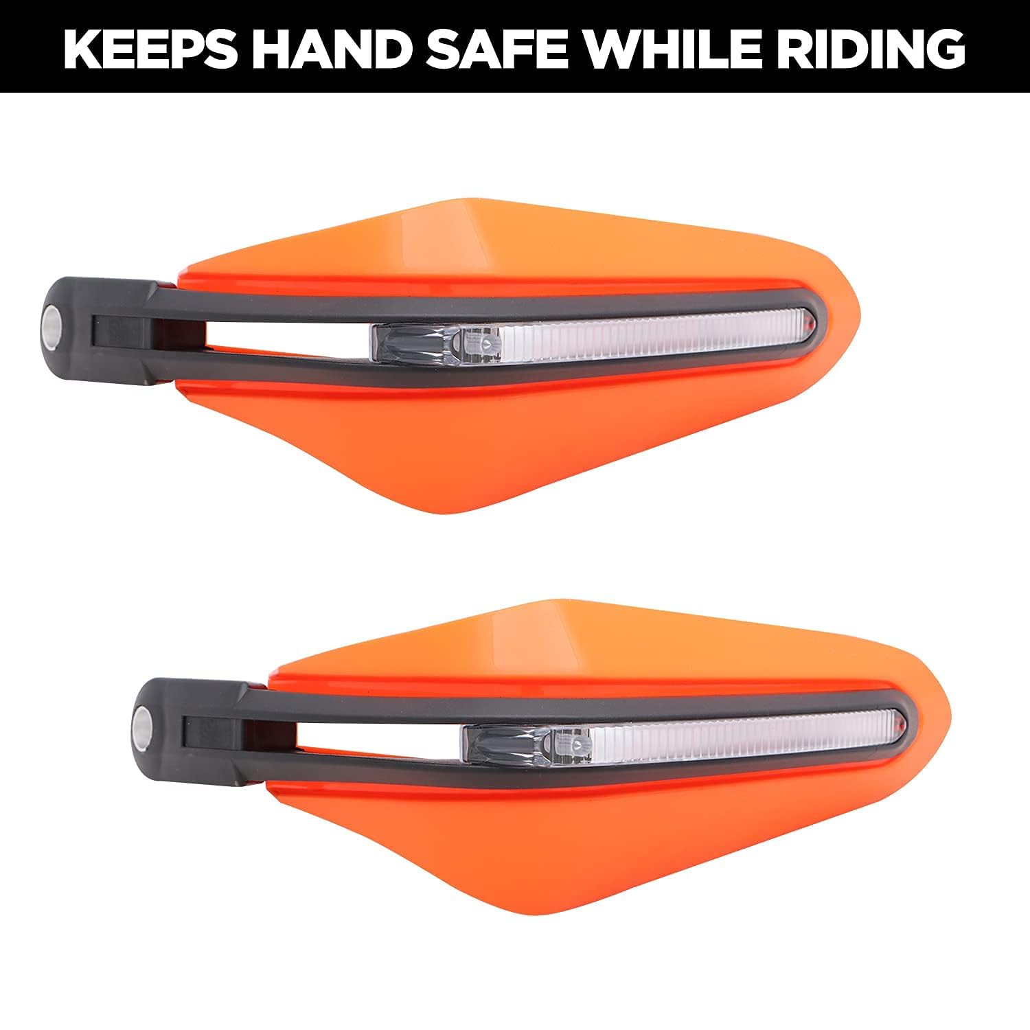 Vagary Universal Motorcycle Hand Guard with LED Indicator Light and Wind Deflector for Brake and Clutch Lever (Orange)