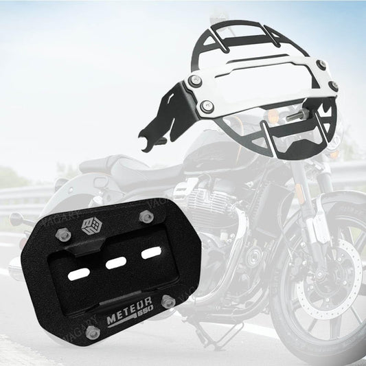 Vagary Premium Matte Black Headlight Grill With Side Stand Extender for RE Super Meteor 650 (Black)