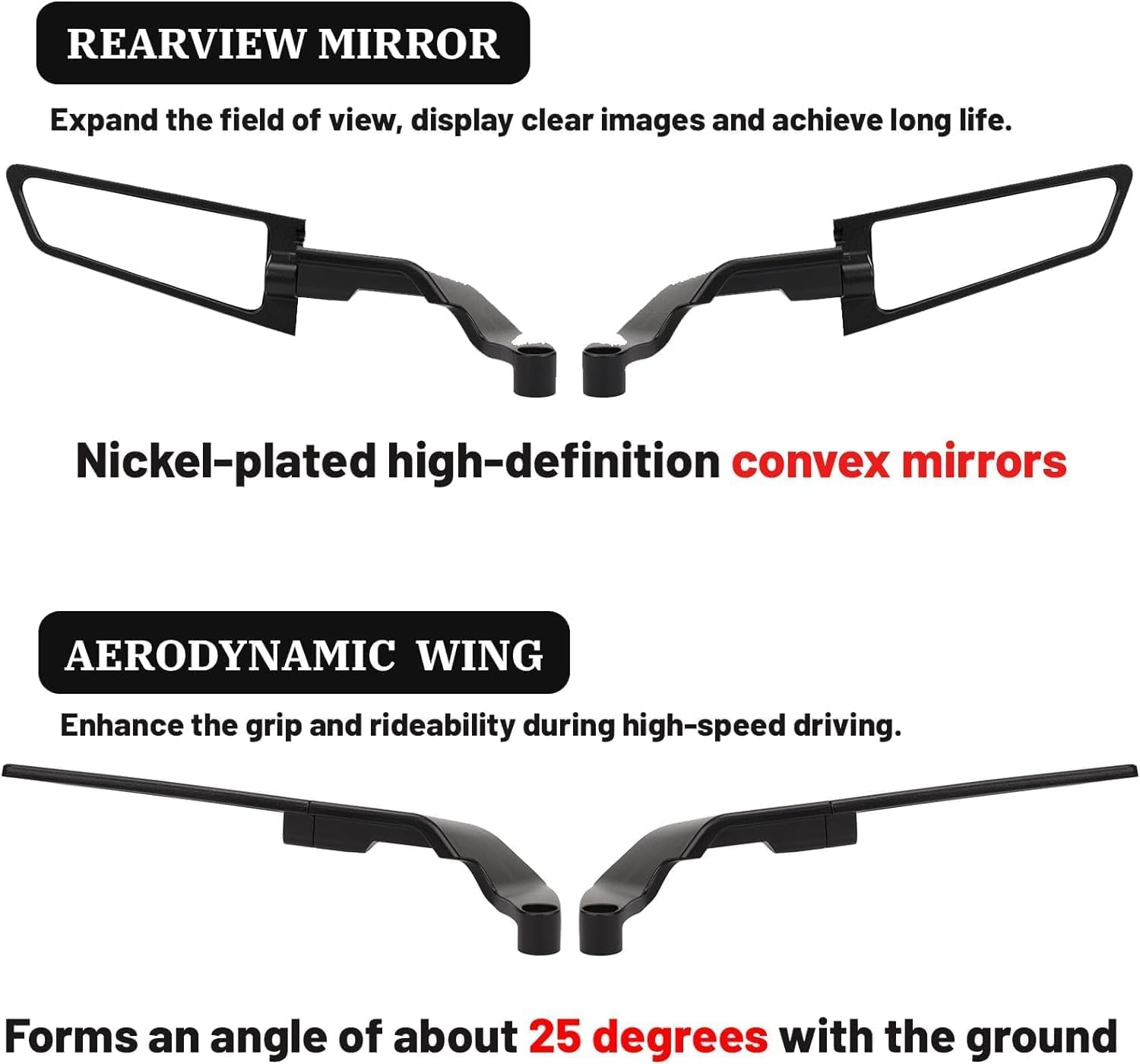 VAGARY Wind Wing Rearview Stealth Mirrors Universal for All Bike Scooty (Black)