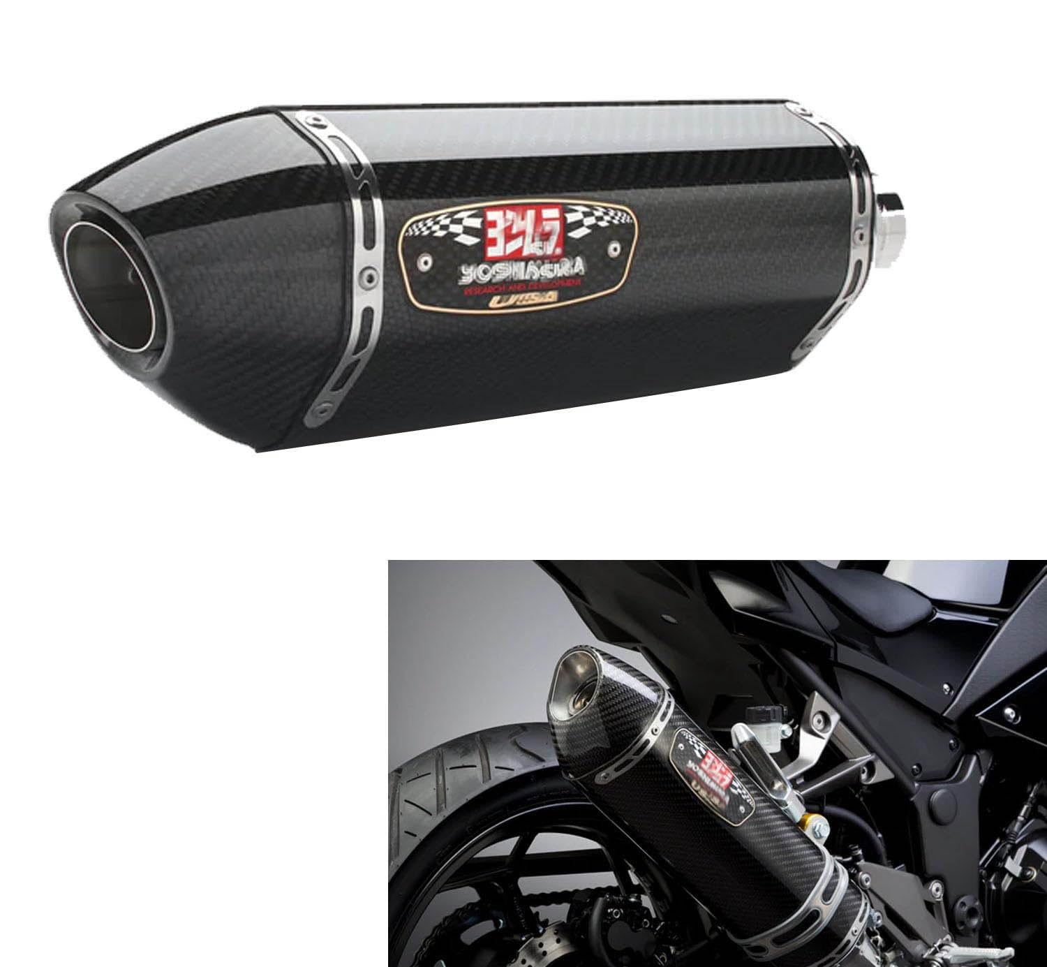 Vagary Carbon Fiber Yoshimura-R77 Universal Slip On Exhaust Silencer For Kawasaki, BMW, Suzuki, Yamaha, KTM, Honda Ninja, Gixxer, R15, Duke 390, YZF R15 Full Exhaust System