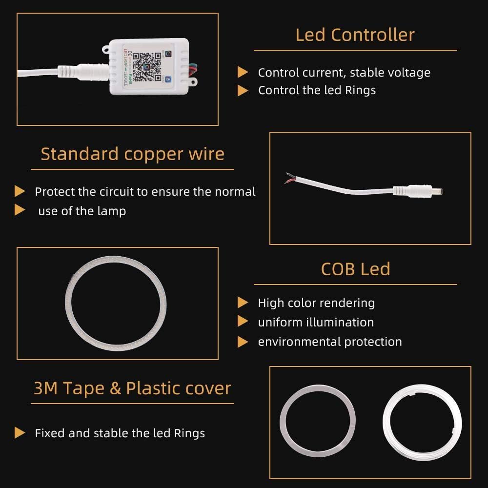 Vagary 60Mm Angel Eyes Ring Light For LED Headlight With App Controller For Bajaj Pulsar , NS 200, 60Mm
