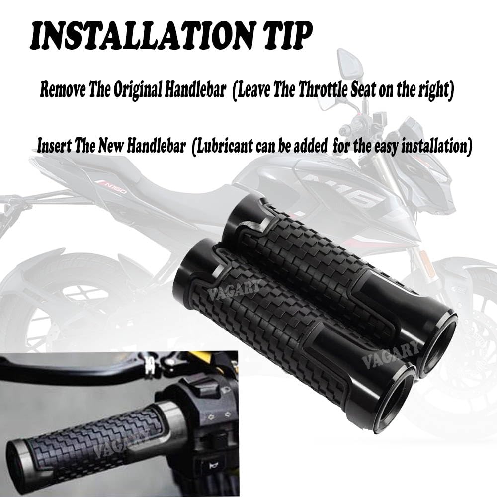 Vagary CNC Aluminum Alloy Motorcycle Handle Grips 7/8" 22mm Rubber Handlebar Universal Fit for Suzuki, KTM, Yamaha, Ducati, Kawasaki, Benelli, for Honda, Aprilia (Black)