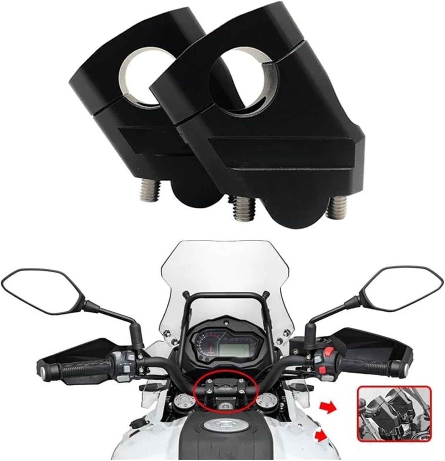 Vagary Handlebar Riser Bar Mount Handle Clamp Accessories Handlebar Risers Clamp Handlebar Riser Kit (Black)