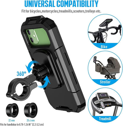 Vagary Fully Covere 360° Rotation Detachable Handlebar Motorcycle Bike Mobile Holder for All Smartphone 5.5-6.8