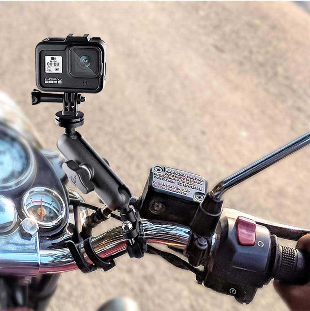 Vagary 360° Motorcycle Camera Mount for GoPro Bike Holder Handlebar Mount Bracket 1/4 Metal Stand GoPro Hero10/9/8/7/6/5/4/3+ Action Cameras Accessory (Fits Bicycle Utv Motorcycle Handlebar Holder)