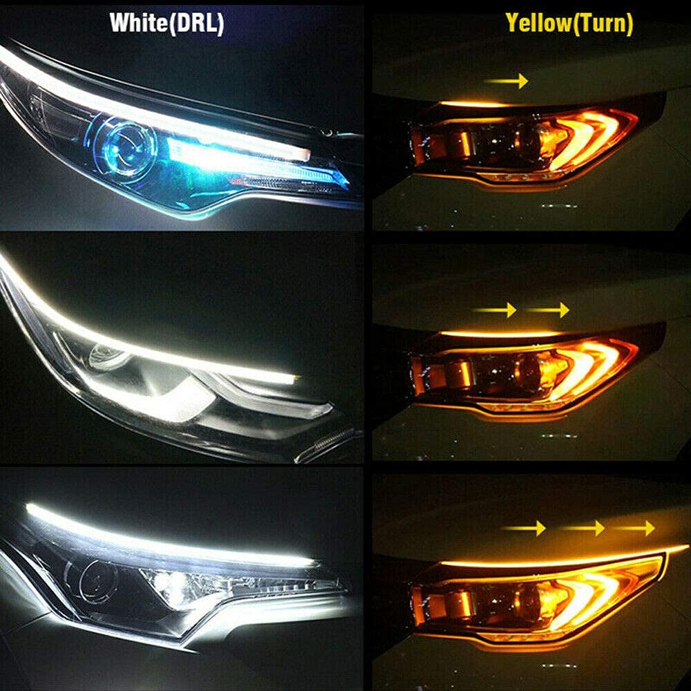 Vagary Car Universal Automatic Daytime Running Light Silicone Light Strip with White Yellow Turn Signal for All Bikes And Cars