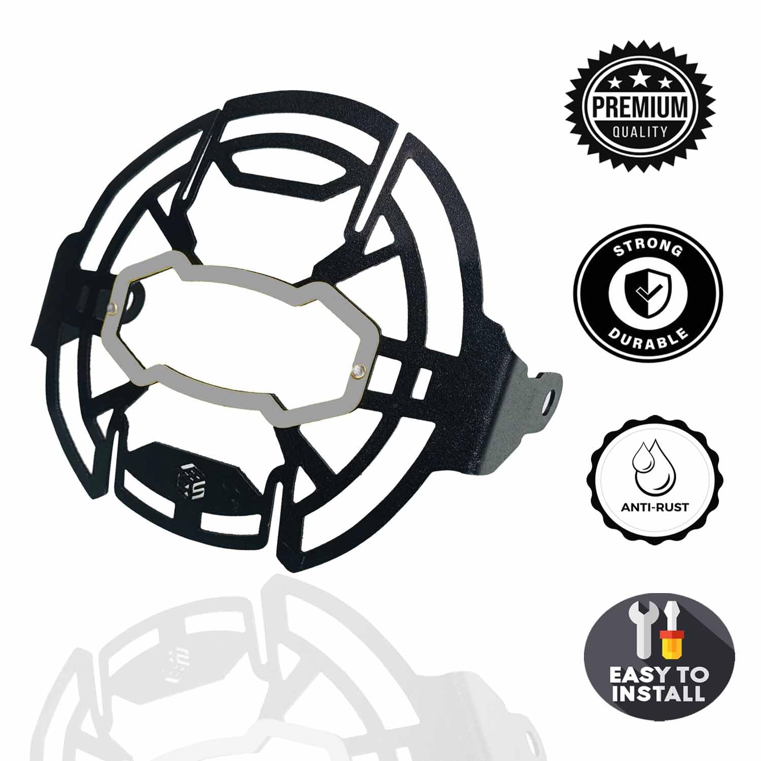 Vagary Premium Matte Black Headlight Grill With Side Stand Extender for RE Himalayan 450 (Black)