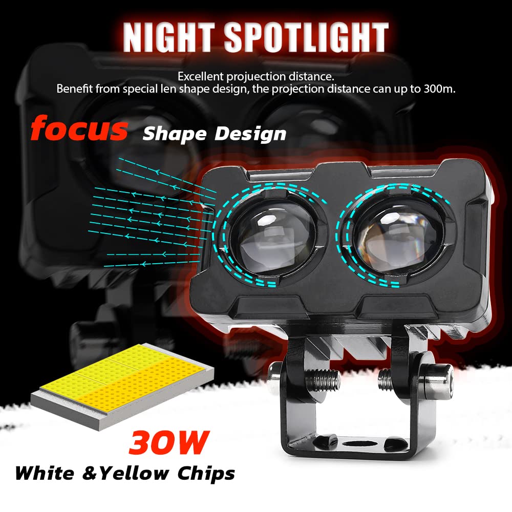 Vagary High Beam/Low Beam Dual Color Off Road Driving LED Lights SpotLED Light Owl Fog LED Light For Bikes (2Pc)