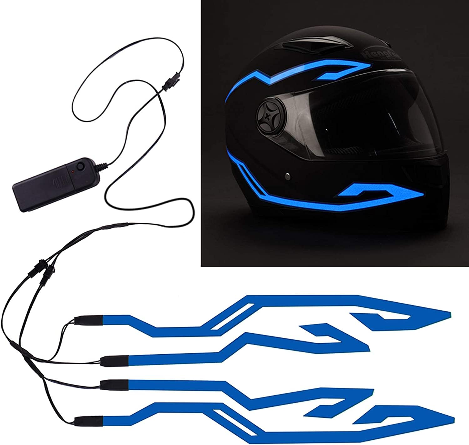 Vagary Motorcycle Helmet Light, 3 Modes Driving EL Light Strips, LED Signal Helmet Light Strip Decoration Kit for Motorcycle (Blue)
