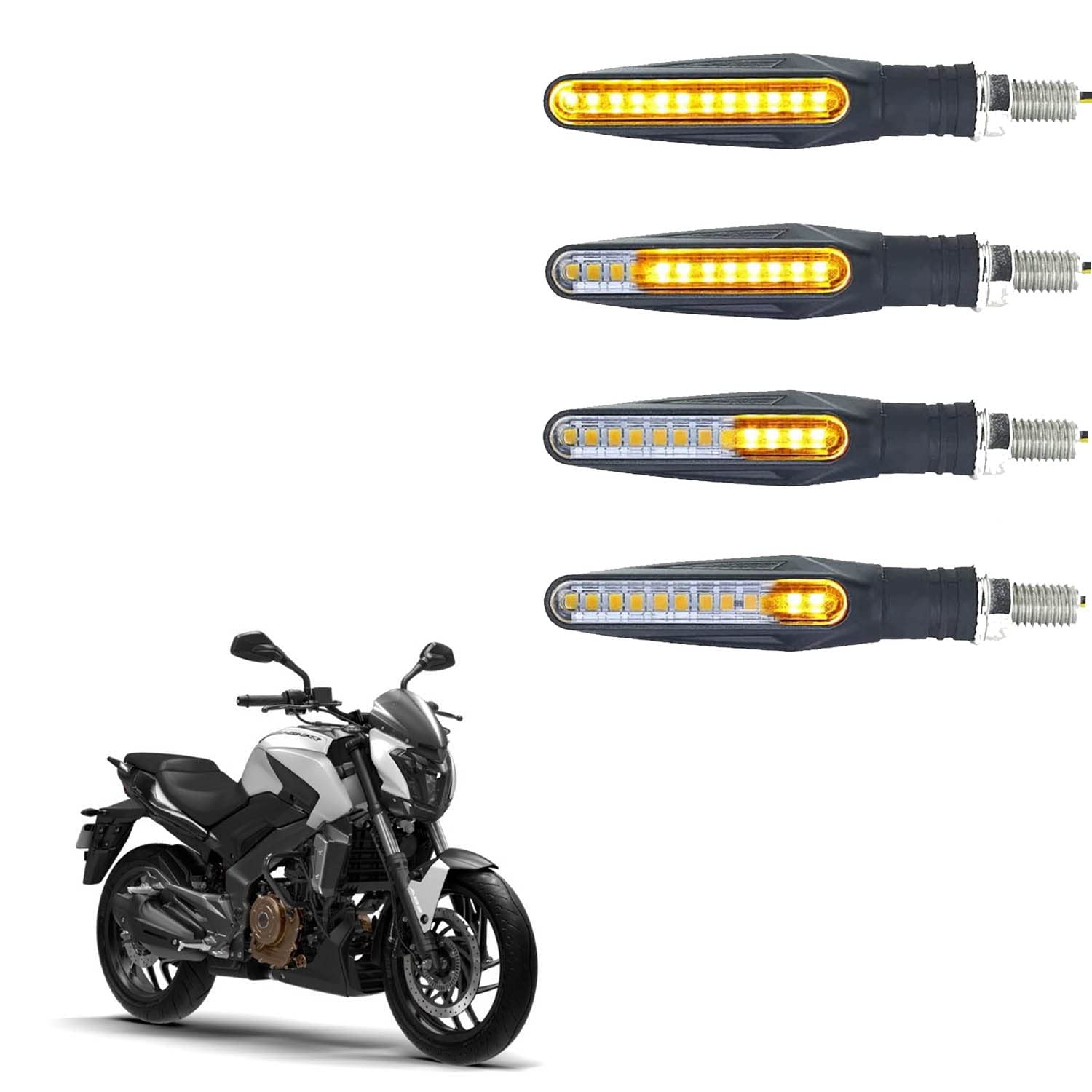 Vagary Universal Flowing Running Amber LED Indicators Turning Signal lamps Blinkers Bulb (Set of 4) for Bajaj Dominar