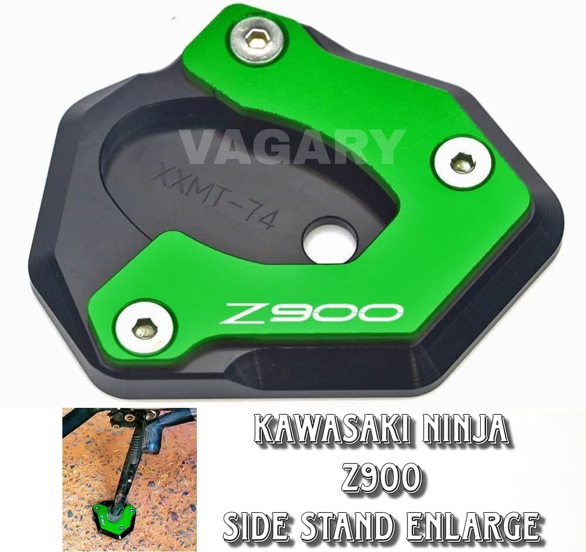 Vagary Combo of Kawasaki Z900 Accessories Lever Clutch, Handle Grip, Front and Rear Brake Fluid Cover, Disc Oil Cap, Bike Side Stand Extender with Z900 Logo Complete 7Items (Green)