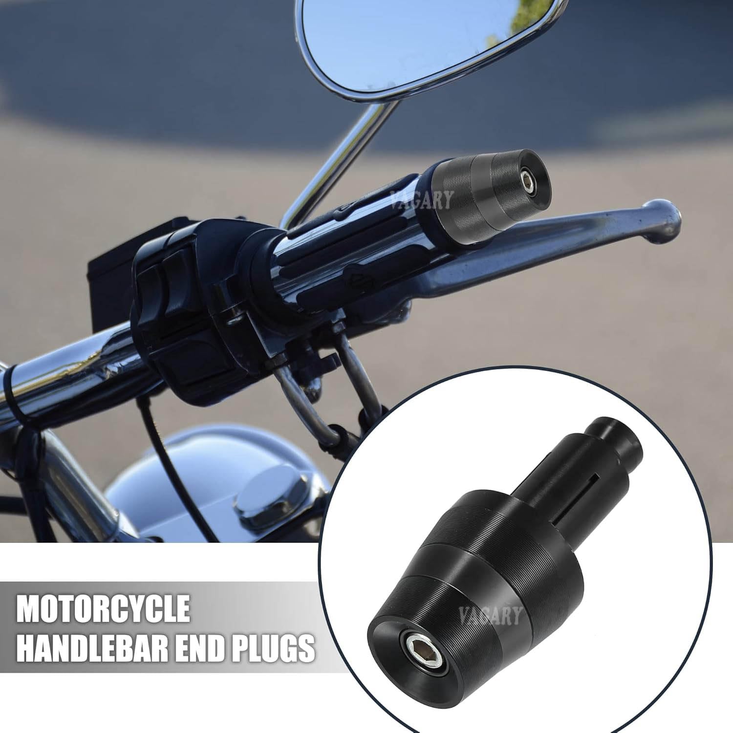 Vagary 7/8 Inch 22mm Motorcycle Handlebar Ends Plug Motorcycle Handlebar Ends Plug Grip Weights for Universal for Bike (Black)