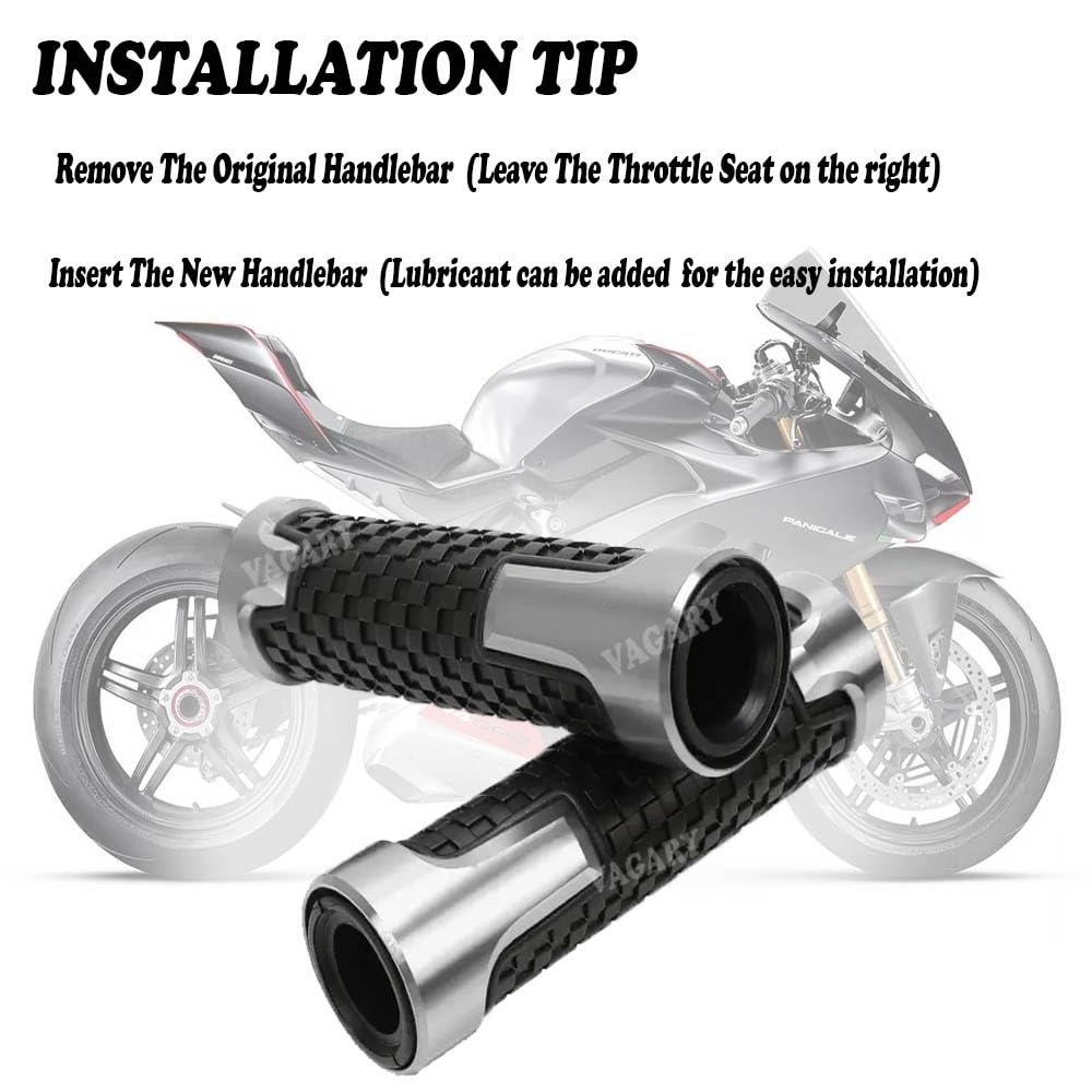 Vagary Aluminum Alloy Motorcycle Handle Grips - 7/8" 22mm Rubber Handlebar Universal Fit for Suzuki, KTM, Yamaha, Ducati, Kawasaki, Benelli, for Honda, Aprilia (Silver)