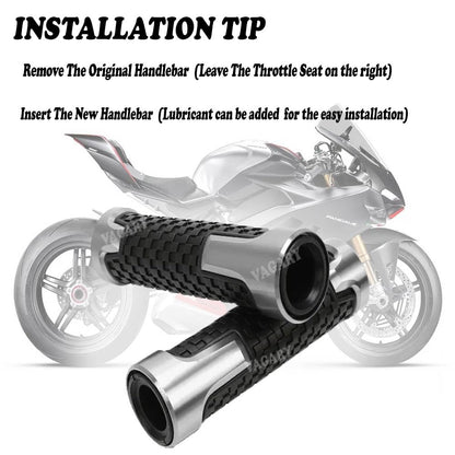 Vagary Aluminum Alloy Motorcycle Handle Grips - 7/8" 22mm Rubber Handlebar Universal Fit for Suzuki, KTM, Yamaha, Ducati, Kawasaki, Benelli, for Honda, Aprilia (Silver)