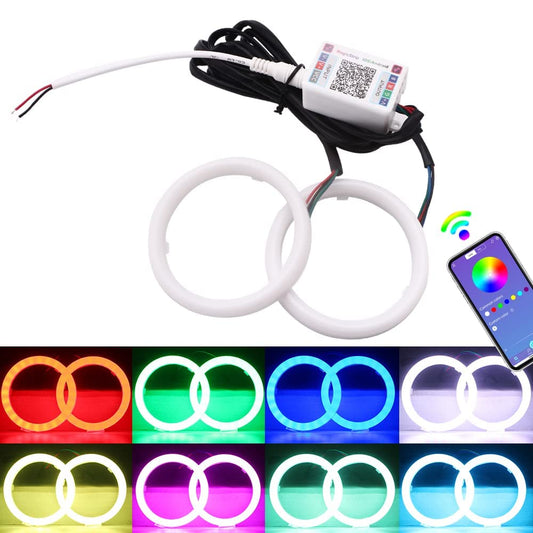 Vagary 70MM Multi-Color RGB LED Halo Rings Light COB 60SMD Smart Phone iOS Android App Bluetooth Control Car Angel Eyes Circle Ring Headlight Lamp Daytime Running Lights (DRL) 12V