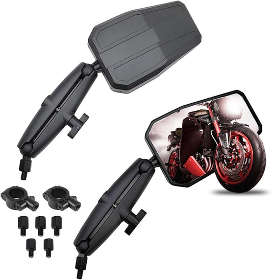 Vagary Black Universal Angle Adjustable Motorcycle Mirror With 7/8" Handlebar Mount and 8/10MM Screws Compatible with Street Dirt Bike Scooter Moped Cruiser ATV (Dubble Take Mirror))