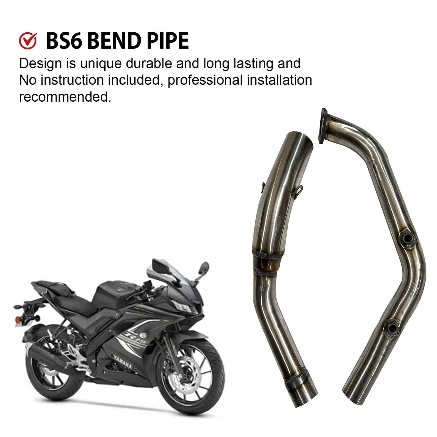 Vagary Universal Alpha Bike Exhaust With DB Killer Silencer And Bend Pipe Combo For Yamaha R15 V4/R15M, MT15, R15 V3 (Silver)