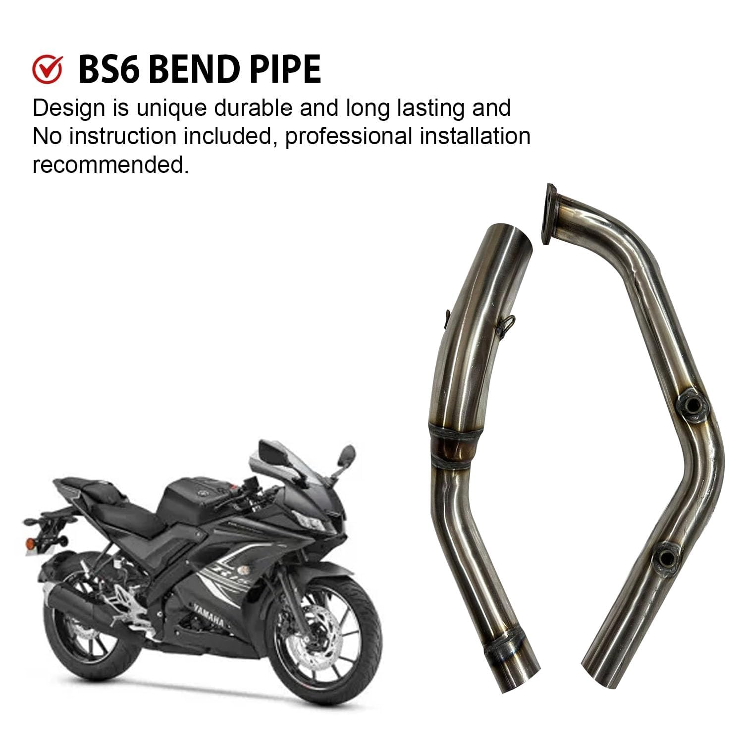Vagary Universal Alpha Bike Exhaust With DB Killer Silencer And Bend Pipe Combo For Yamaha R15 V4/R15M, MT15, R15 V3 (Silver)