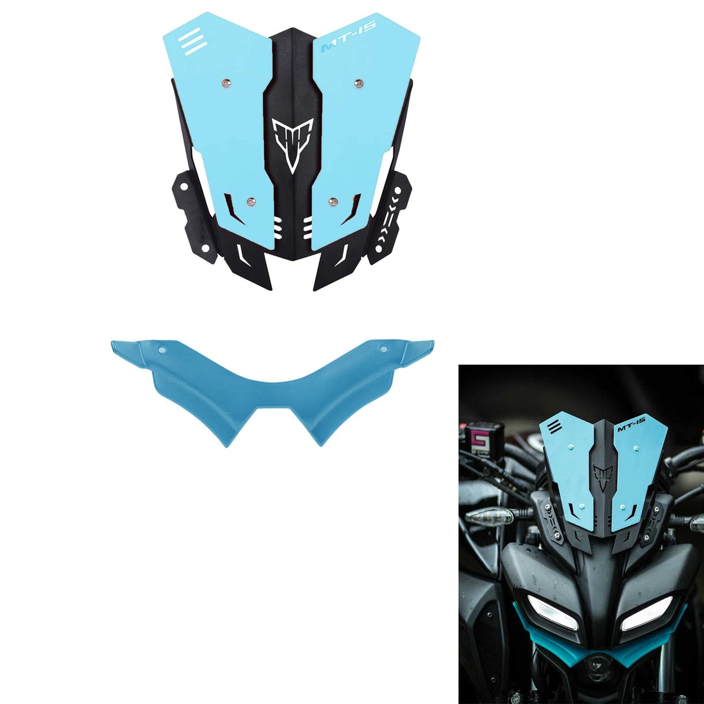 Vagary Sky Blue Metal Visor with Winglet for Yamaha MT 15