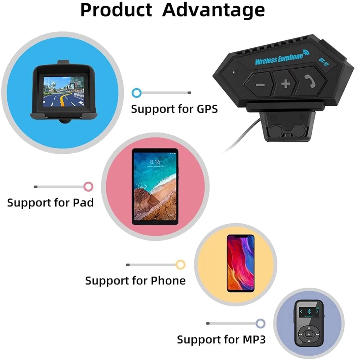 Vagary Motorcycle Helmet Dual Earphone, Wireless On-Ear Bike Helmet Bluetooth Music & Calling System with Mic, (Support Andriod & iOS)