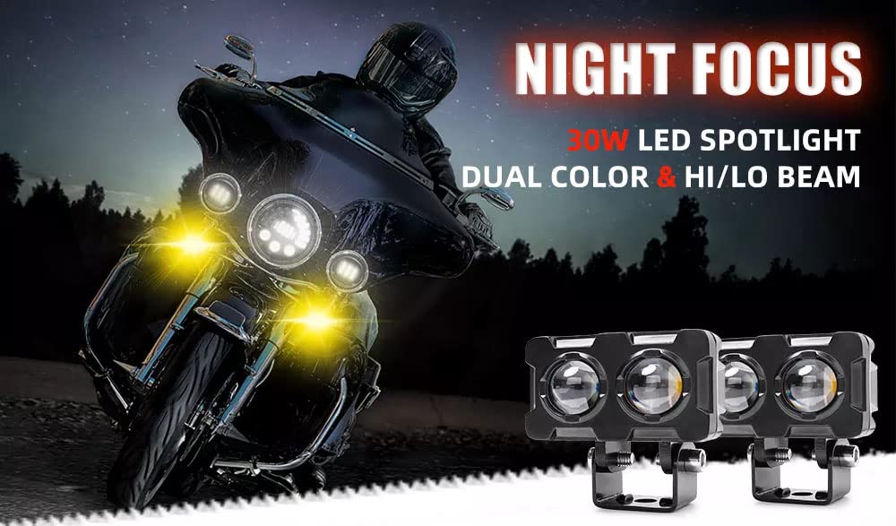 Vagary High Beam/Low Beam Dual Color Off Road Driving LED Lights SpotLED Light Owl Fog LED Light For Bikes (2Pc)