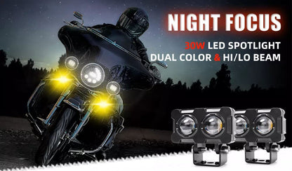 Vagary High Beam/Low Beam Dual Color Off Road Driving LED Lights SpotLED Light Owl Fog LED Light For Bikes (2Pc)