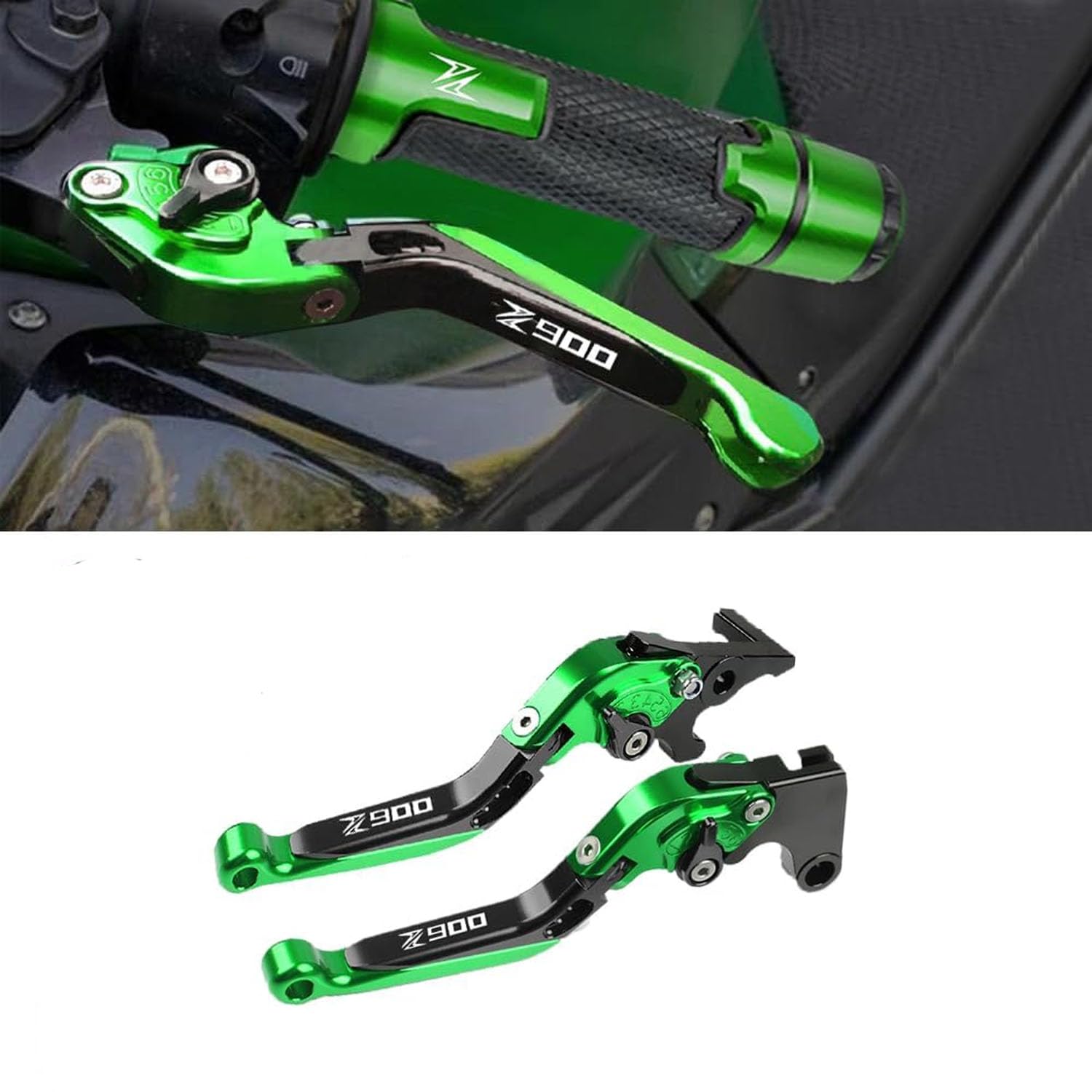 Vagary Motocycle Brake Clutch Levers Set Foldable Brake Levers Extendable with Z Logo Compatible With Kawasaki Z900 Z 900 (Green)