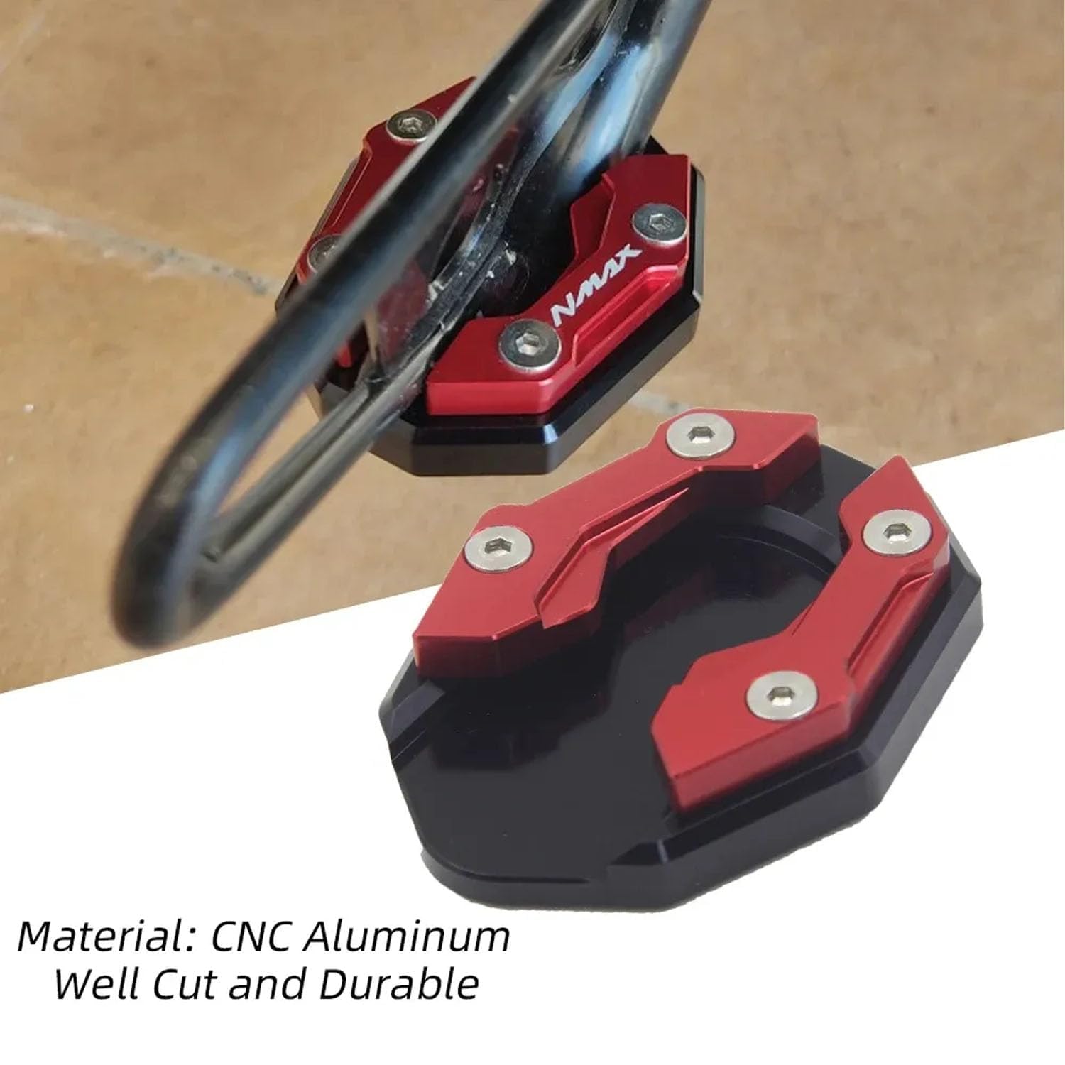 Vagary Combo of 4pc CNC Aerox 155 Side Stand Extender, Fork Wheel Slider, Shocker Protector & Mud Guard (Aerox 155 Accessories) -Red