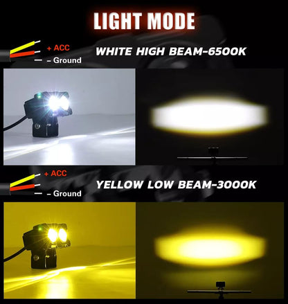 Vagary High Beam/Low Beam Dual Color Off Road Driving LED Lights SpotLED Light Owl Fog LED Light For Bikes (2Pc)
