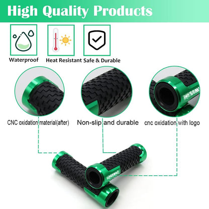 Vagary 2Pcs 7/8''22mm Motorcycle Handlebar Grips Anti Slip Handle Grips with Z 900 Logo for Kawasaki Z900 (Green)