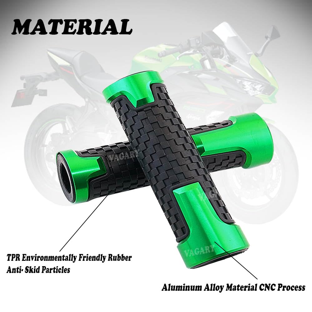 Vagary CNC Aluminum Alloy Motorcycle Handle Grips 7/8" 22mm Rubber Handlebar for Kawasaki Ninja 250, Ninja 300, Ninja 400, Ninja 650, Ninja 1000, Z900 (Black)