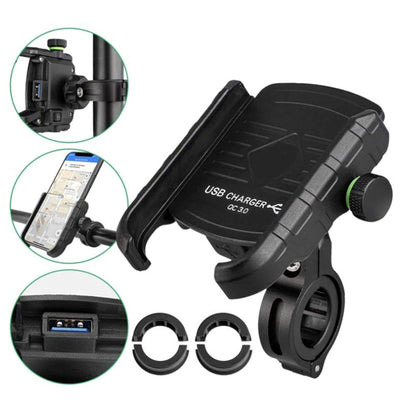 Vagary haw Grip Waterproof Bike | Motorcycle | Scooter Mobile Phone Holder Mount with Fast USB QC 3.0 Charger & 360° Rotation for Maps and GPS Navigation (Black)