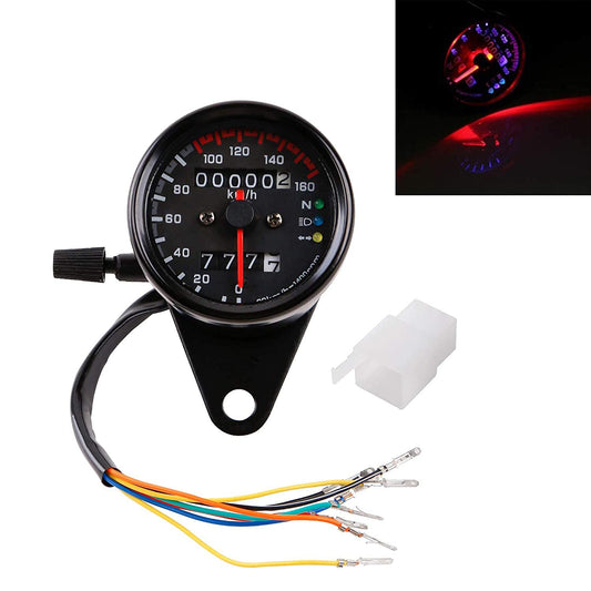 Vagary Universal Motorcycle Dual Odometer Speedometer Gauge LED Background Light Analog Speedometer (Universal for Bike), Pack of 1, Black