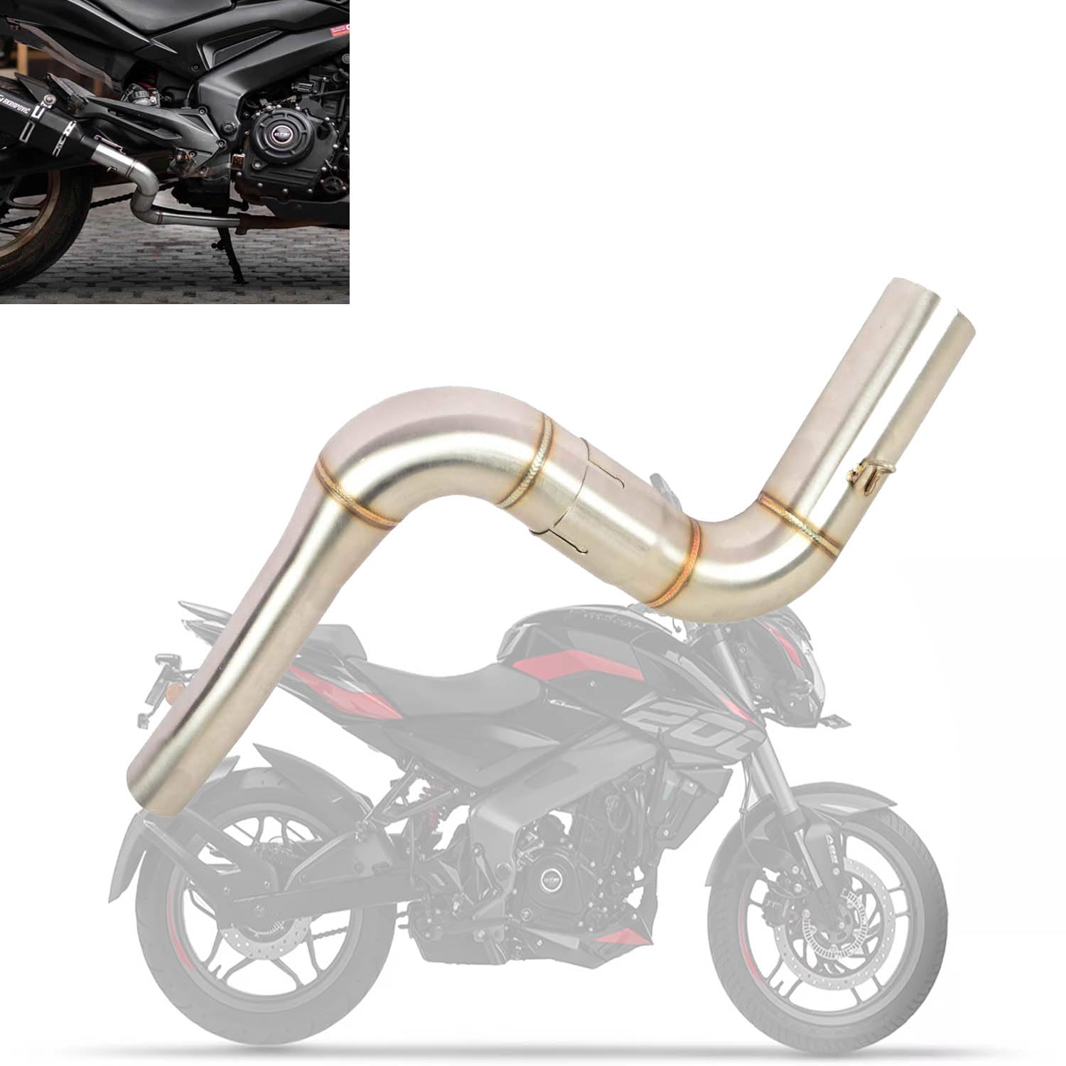 Vagary Impoted Stainless Steel High Performance Exhaust Middle Bend Pipe for Bajaj Pulsar NS 200 Bend & Dominar 400